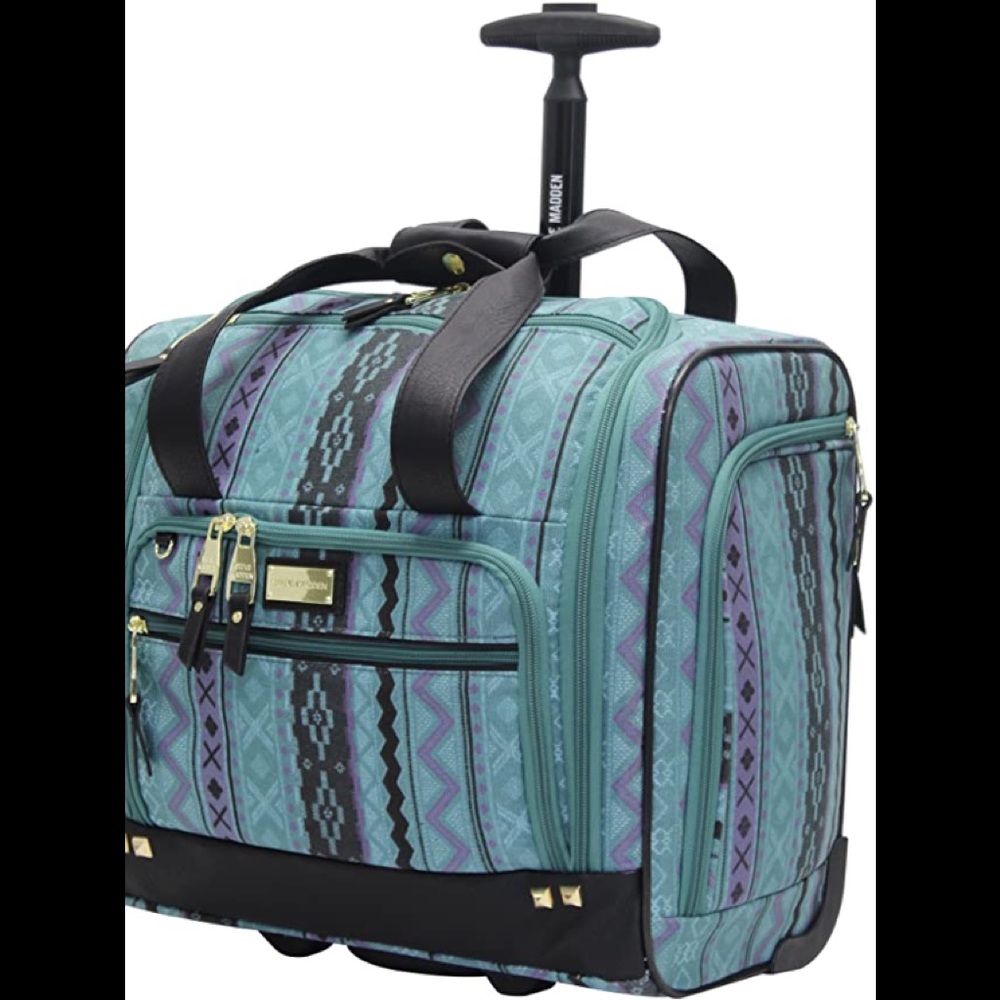 Steve Madden Rolling Carry-On / Travel Bag – Teal Aztec Print 15”